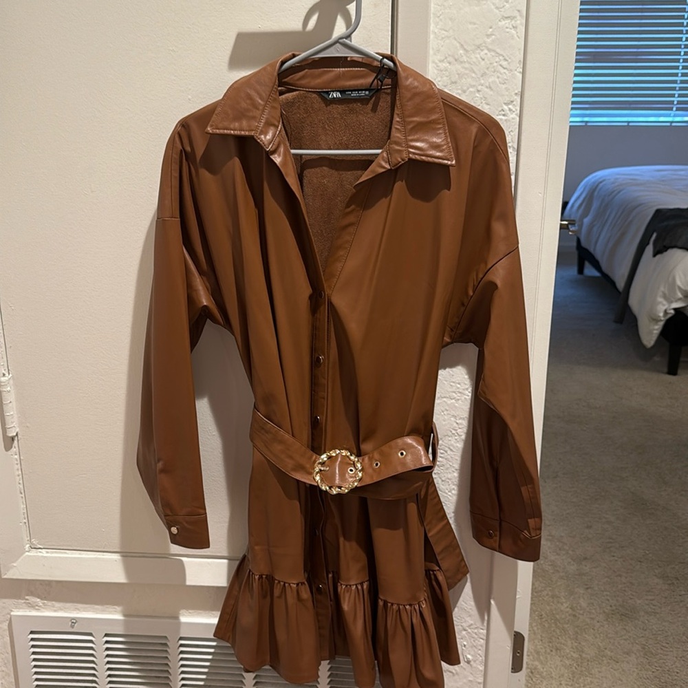 Zara blow pleather dress with snap button closure